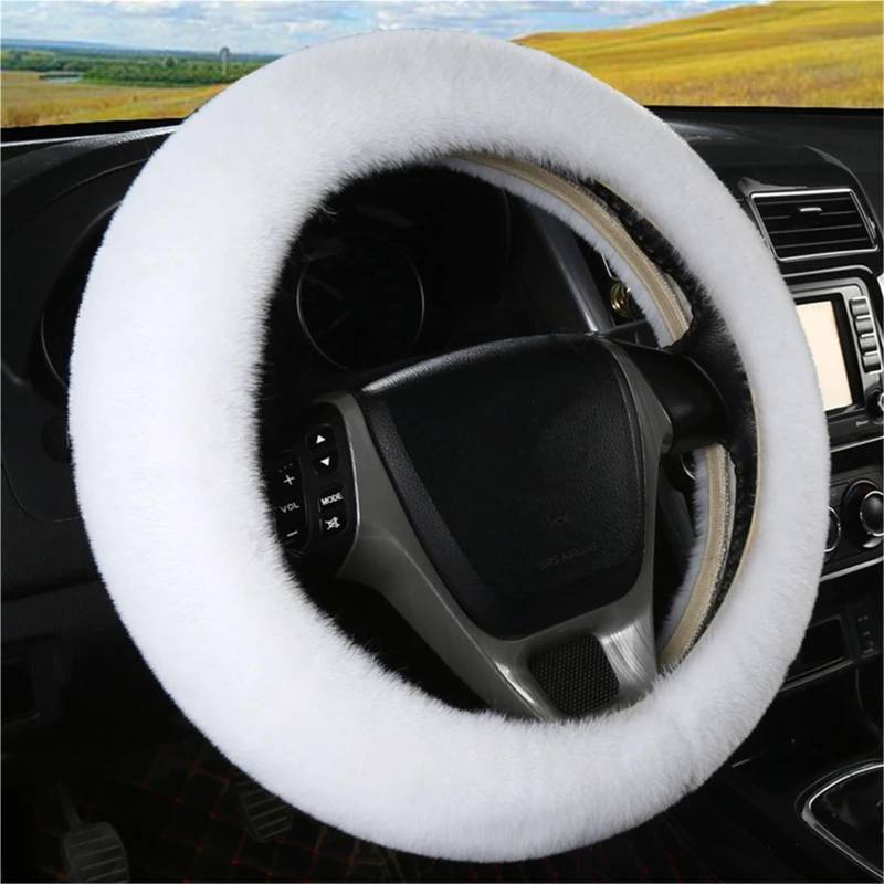 Auto-Lenkradabdeckung Universal 36-39cm Auto Lenkrad Abdeckung Winter Flauschigen Kaninchen Haar Abdeckung Für Lenkrad Heizung Hände Auto Lenkung Wrap Lenkradabdeckung(Weiß) von DUDUYANG