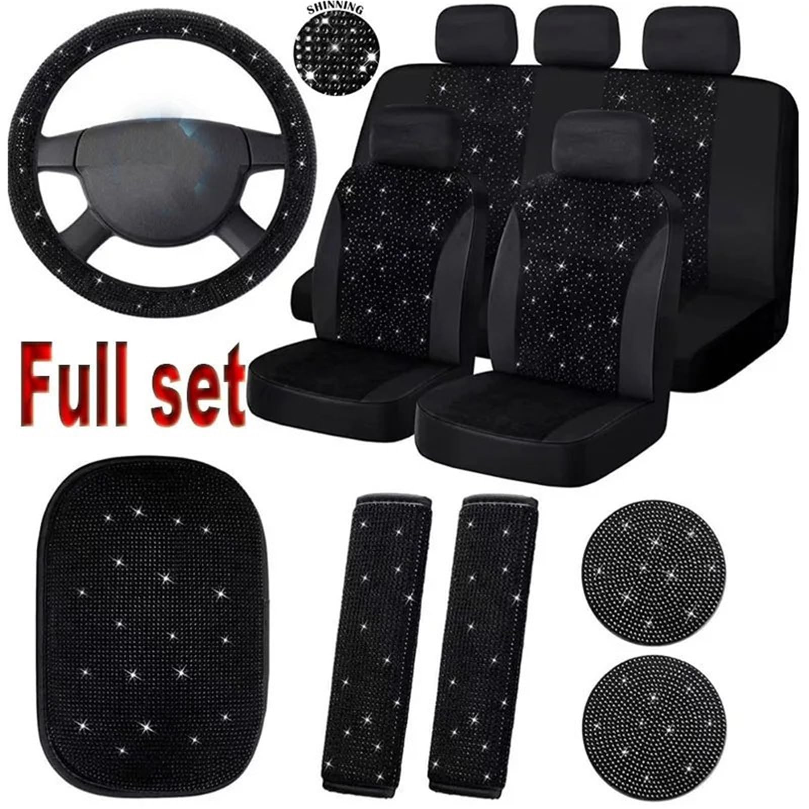 Auto-Lenkradabdeckung Universal Rosa Rot Weiß Strass Auto Lenkrad Abdeckungen Für Frauen Bling Kristall Diamant Auto Innen Deco Zubehör Lenkradabdeckung(1Set Black Diamond) von DUDUYANG