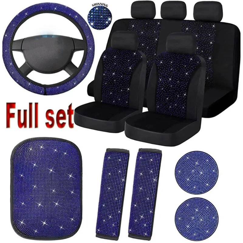 Auto-Lenkradabdeckung Universal Rosa Rot Weiß Strass Auto Lenkrad Abdeckungen Für Frauen Bling Kristall Diamant Auto Innen Deco Zubehör Lenkradabdeckung(1Set Blue Diamond) von DUDUYANG