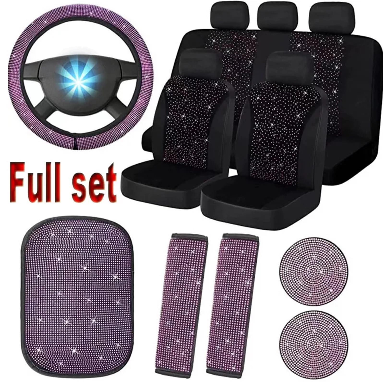 Auto-Lenkradabdeckung Universal Rosa Rot Weiß Strass Auto Lenkrad Abdeckungen Für Frauen Bling Kristall Diamant Auto Innen Deco Zubehör Lenkradabdeckung(1Set Pink Diamond) von DUDUYANG