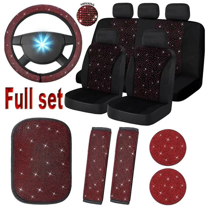 Auto-Lenkradabdeckung Universal Rosa Rot Weiß Strass Auto Lenkrad Abdeckungen Für Frauen Bling Kristall Diamant Auto Innen Deco Zubehör Lenkradabdeckung(1Set Red Diamond) von DUDUYANG