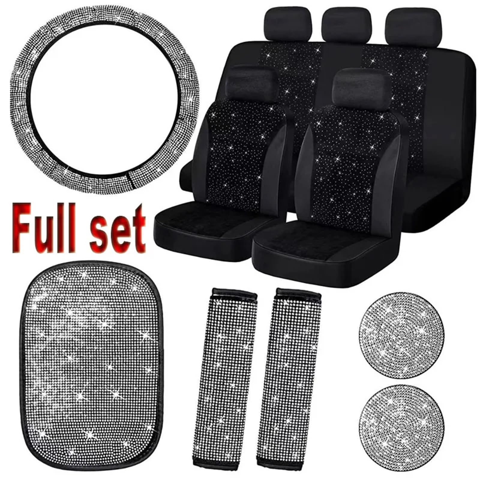 Auto-Lenkradabdeckung Universal Rosa Rot Weiß Strass Auto Lenkrad Abdeckungen Für Frauen Bling Kristall Diamant Auto Innen Deco Zubehör Lenkradabdeckung(1Set White Diamond) von DUDUYANG