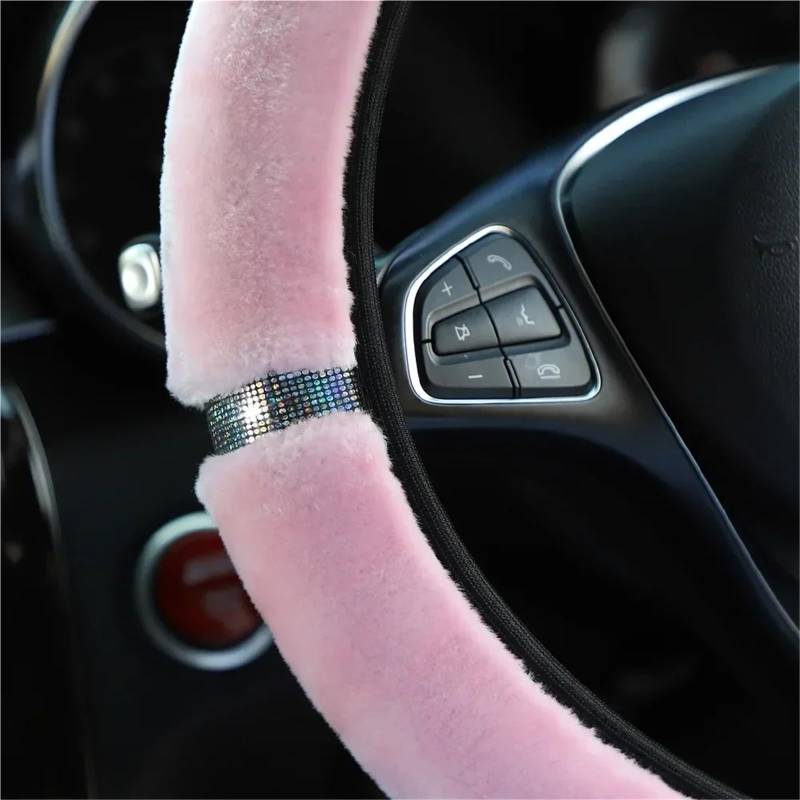 Auto-Lenkradabdeckung Weiche Plüsch Strass Auto Lenkrad Abdeckung Winter Innen Zubehör 37-38 cm Lenkung-Abdeckung Auto-Styling Für Frauen Lenkradabdeckung(Rosa) von DUDUYANG