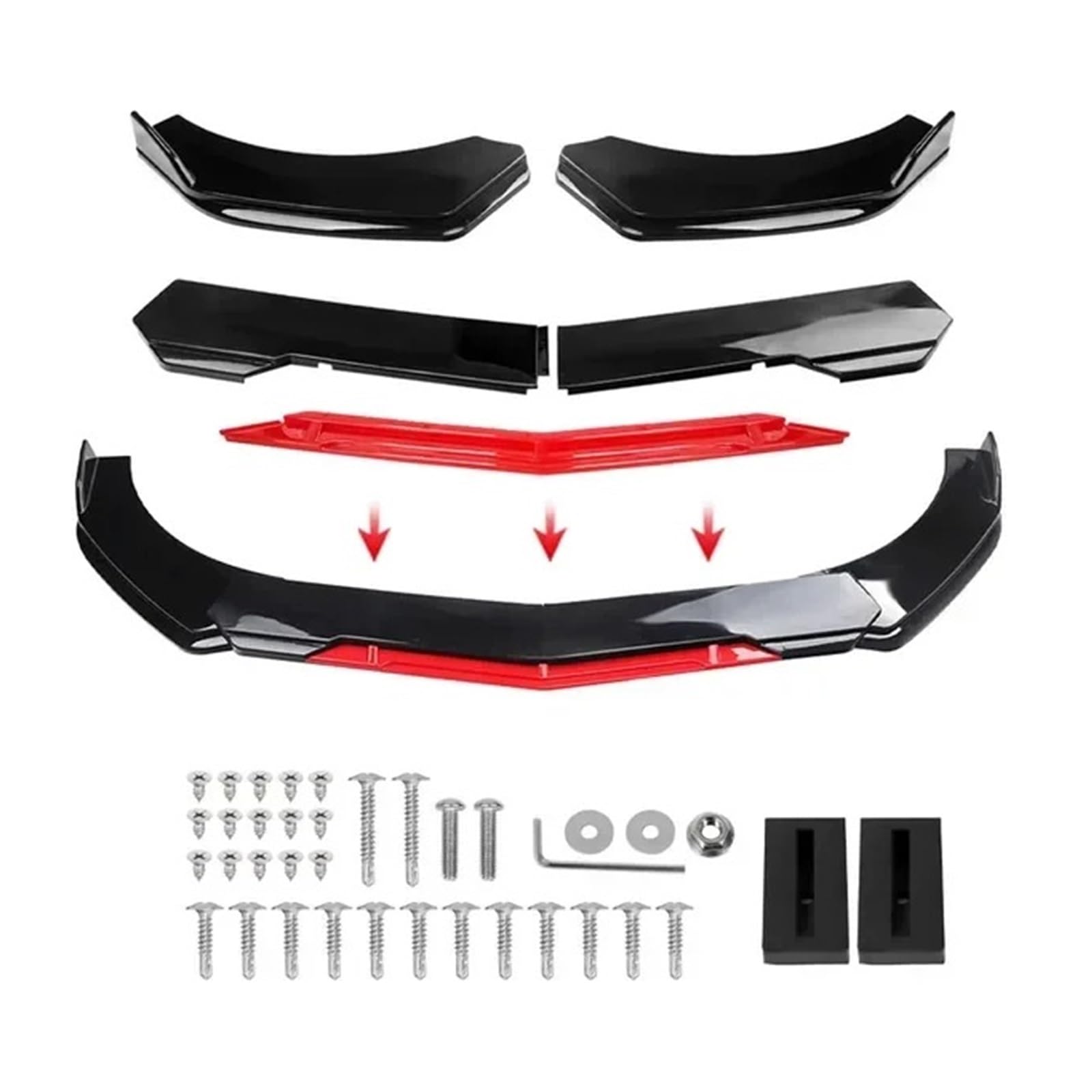 Frontstoßstange Auto Universal Gloss Black Red Tongue Front Bumper Lip Chin Spoiler Splitter Diffuser Body Kit Trim Protector Front Spoiler Lippe(A-Black) von DUDUYANG