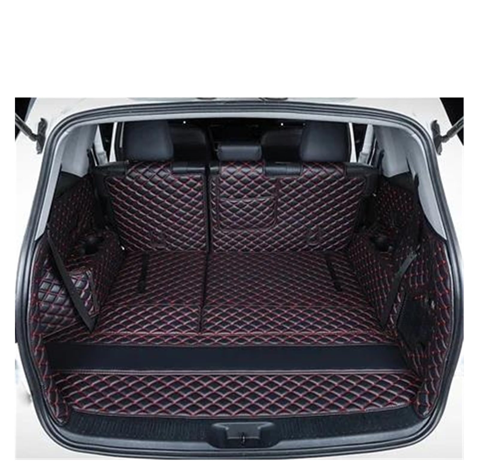 Kofferraum Schutzmatte Kofferraumwanne Set 7 Sitze Custom Leder Kofferraum Matte Cargo-Liner Für Toyota Für Highlander 2014 2015 2016 2017 2018 2019 Boot Teppiche Fracht(Black with red,C) von DUDUYANG