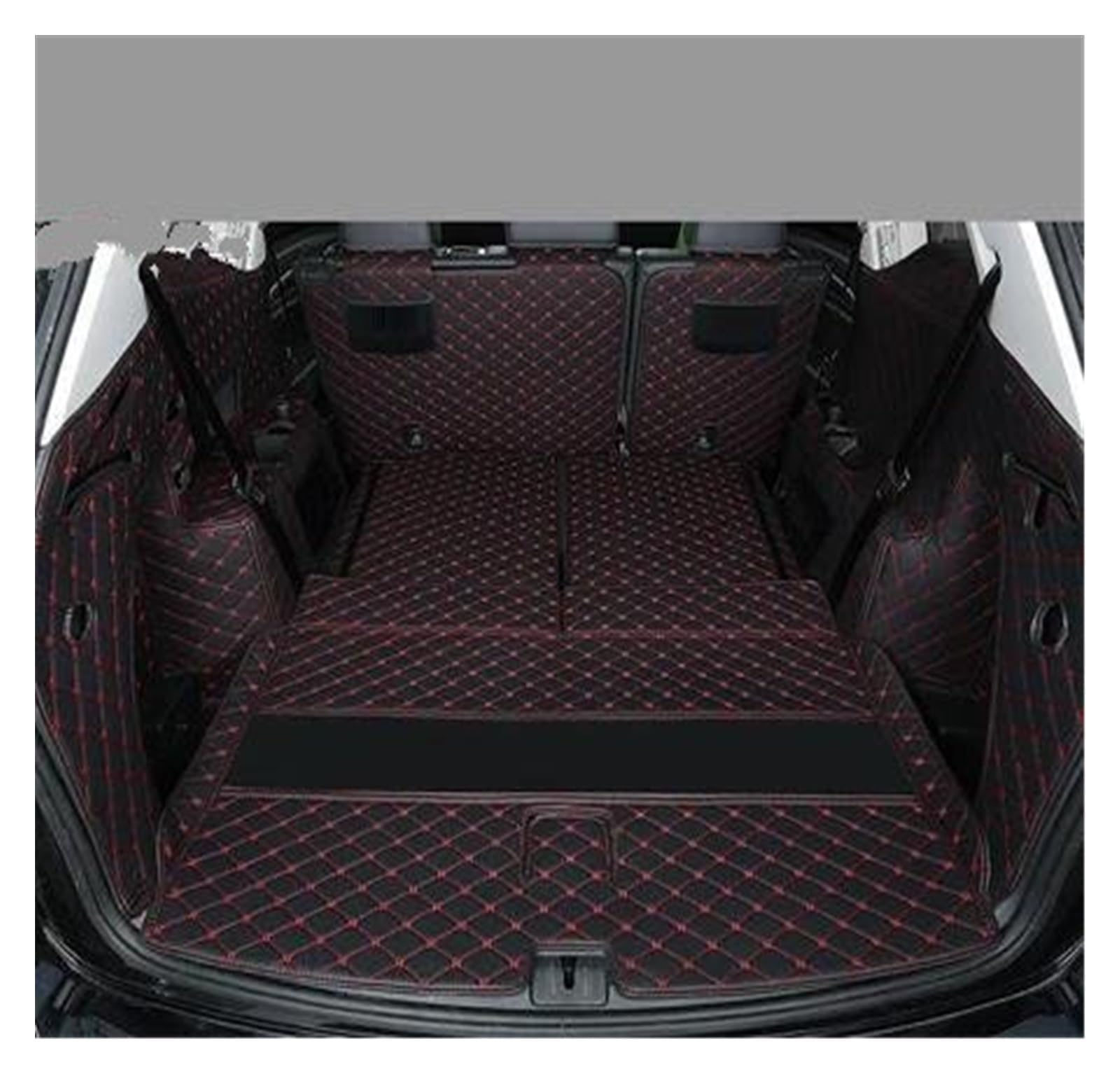 Kofferraum Schutzmatte Kofferraumwanne Set Auto-Kofferraummatte Cargo-Liner Für VW Für Atlas 2017 2018 2019 2020 Für Teramont Leder Zubehör Abdeckungen Styling Interieur(Black red Wire) von DUDUYANG