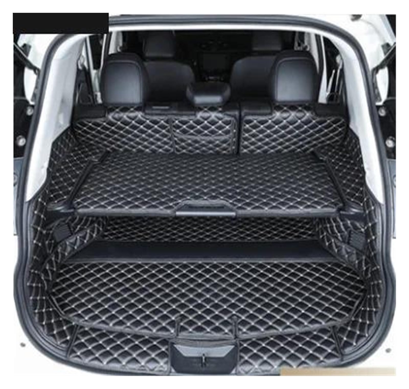 Kofferraum Schutzmatte Kofferraumwanne Set Für Nissan Für X-Trail Für Xtrail T32 7 Sitze 2018-2014 2019 wasserdichte Kofferraumteppiche Cargo Liner Komplettset Kofferraummatten(Black with beige,B) von DUDUYANG