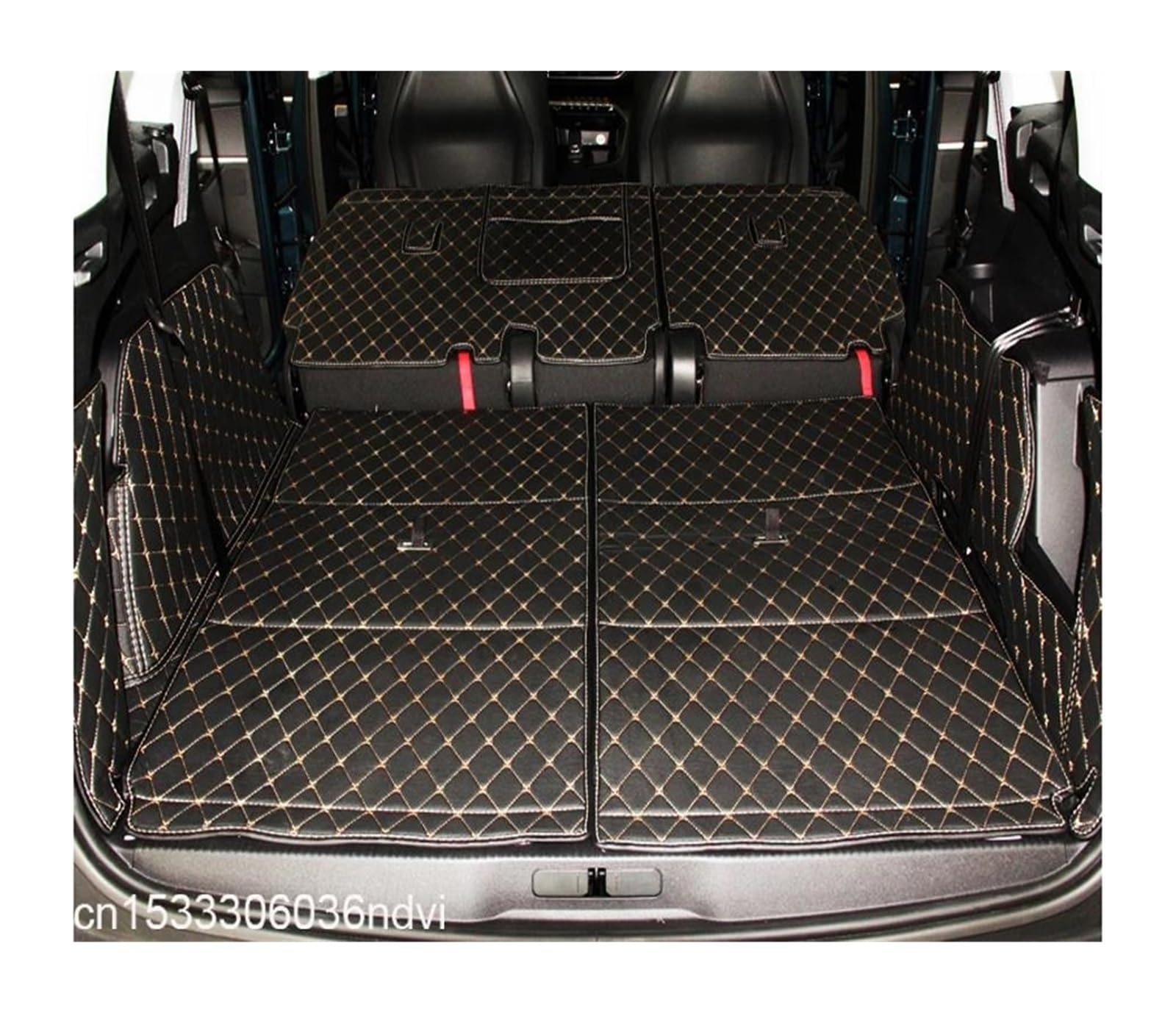 Kofferraum Schutzmatte Kofferraumwanne Set Für Peugeot 5008 wasserdichte Boot Teppiche Cargo Liner Spezielle Kofferraum Matten(Black with Beige) von DUDUYANG