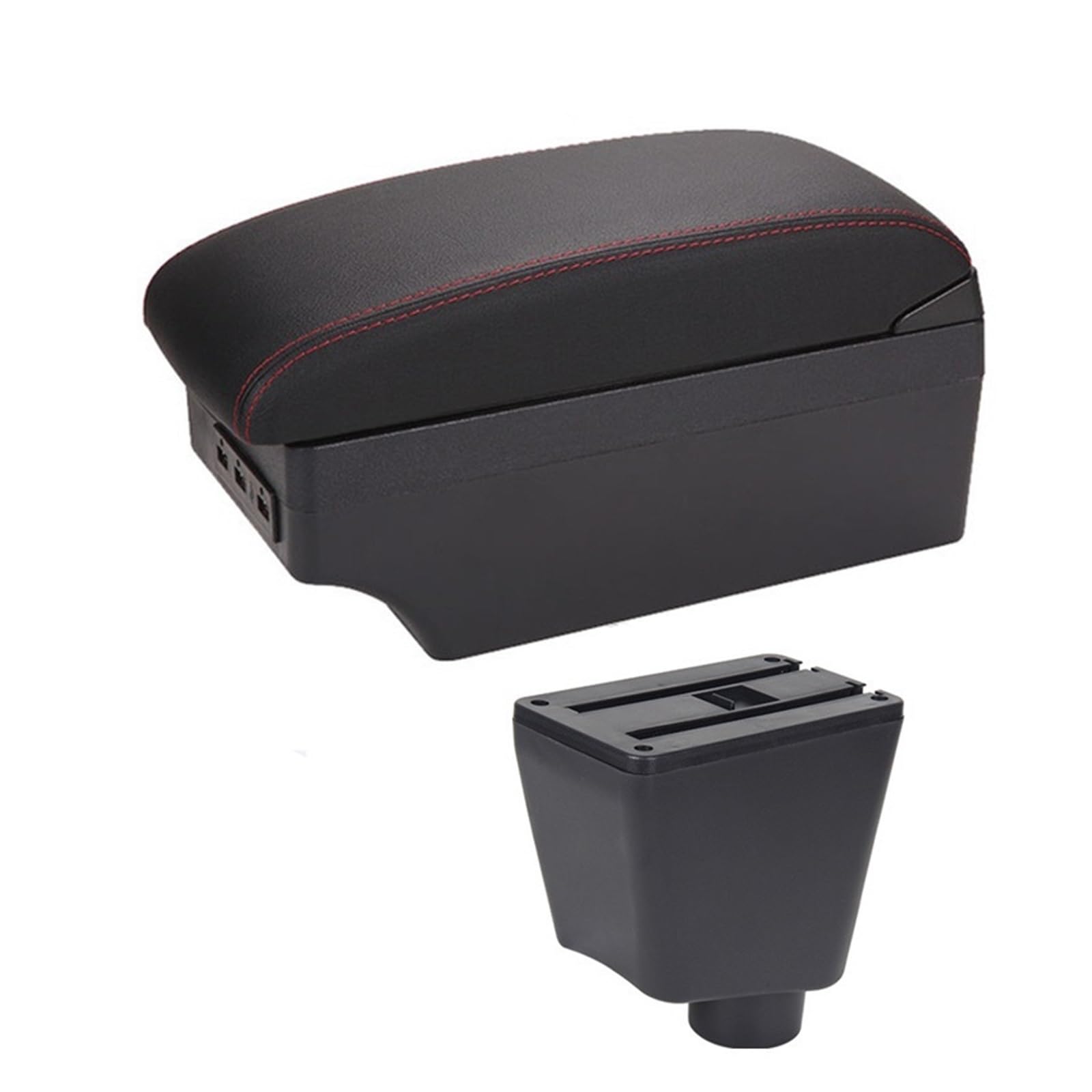 Auto-Armlehnenbox Auto Armlehne Box Für Renault Für Clio Für Captur Clio1 Clio2 Clio3 Für Captur Leder Arm Rest Konsole Lagerung USB Zubehör(E1 Red Line) von DUEYUU