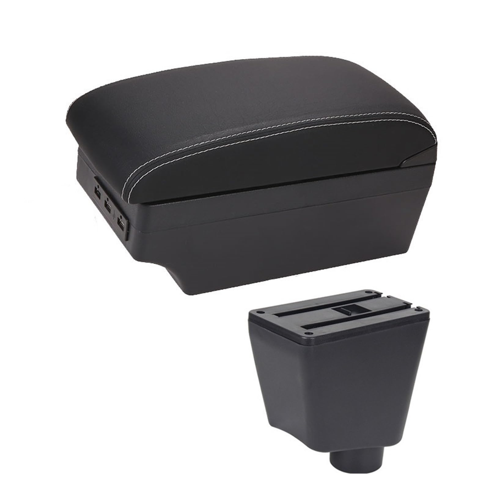 Auto-Armlehnenbox Auto Armlehne Box Für Renault Für Clio Für Captur Clio1 Clio2 Clio3 Für Captur Leder Arm Rest Konsole Lagerung USB Zubehör(E1 White Line) von DUEYUU