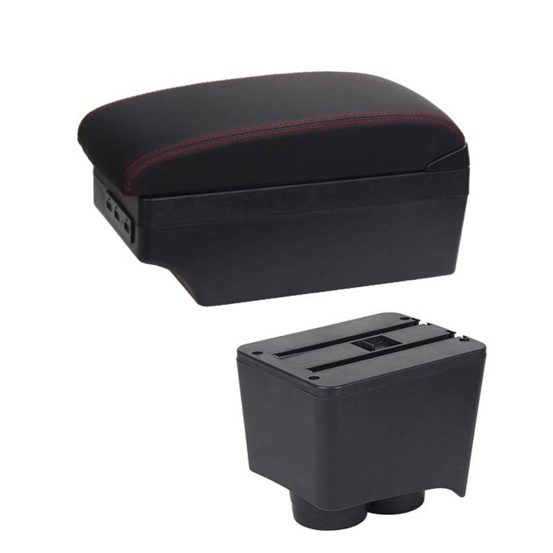 Auto-Armlehnenbox Für Volkswagen für Polo Für VW für Polo 9N Auto Armlehne Box 2002-2009 Spezielle Nachrüstung Innendetails Groß für Platz Aschenbecher USB(A1 Black red 7USB) von DUEYUU