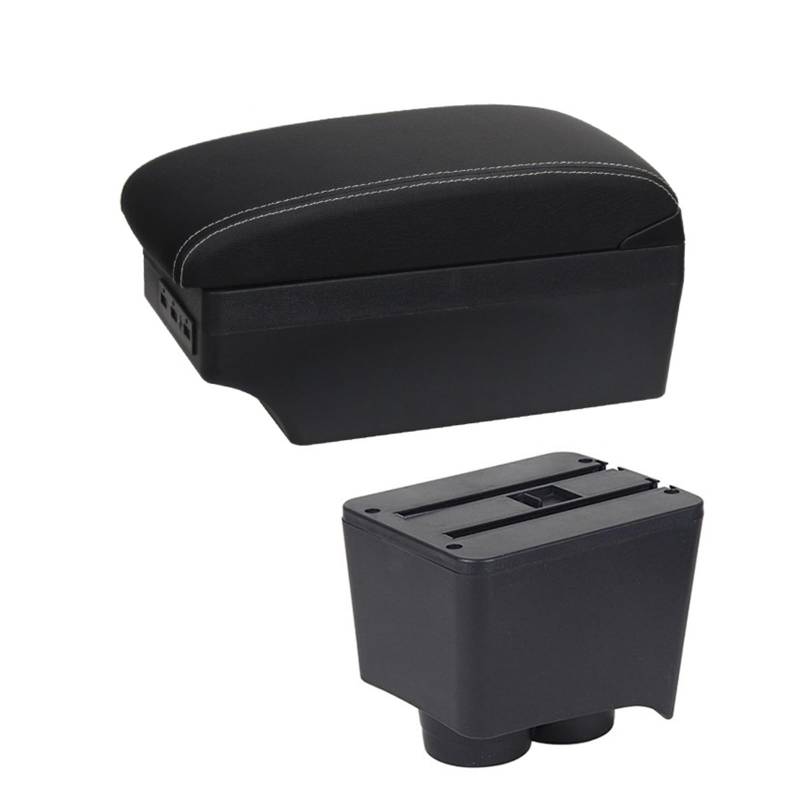 Auto-Armlehnenbox Für Volkswagen für Polo Für VW für Polo 9N Auto Armlehne Box 2002-2009 Spezielle Nachrüstung Innendetails Groß für Platz Aschenbecher USB(A3 Black white 7USB) von DUEYUU