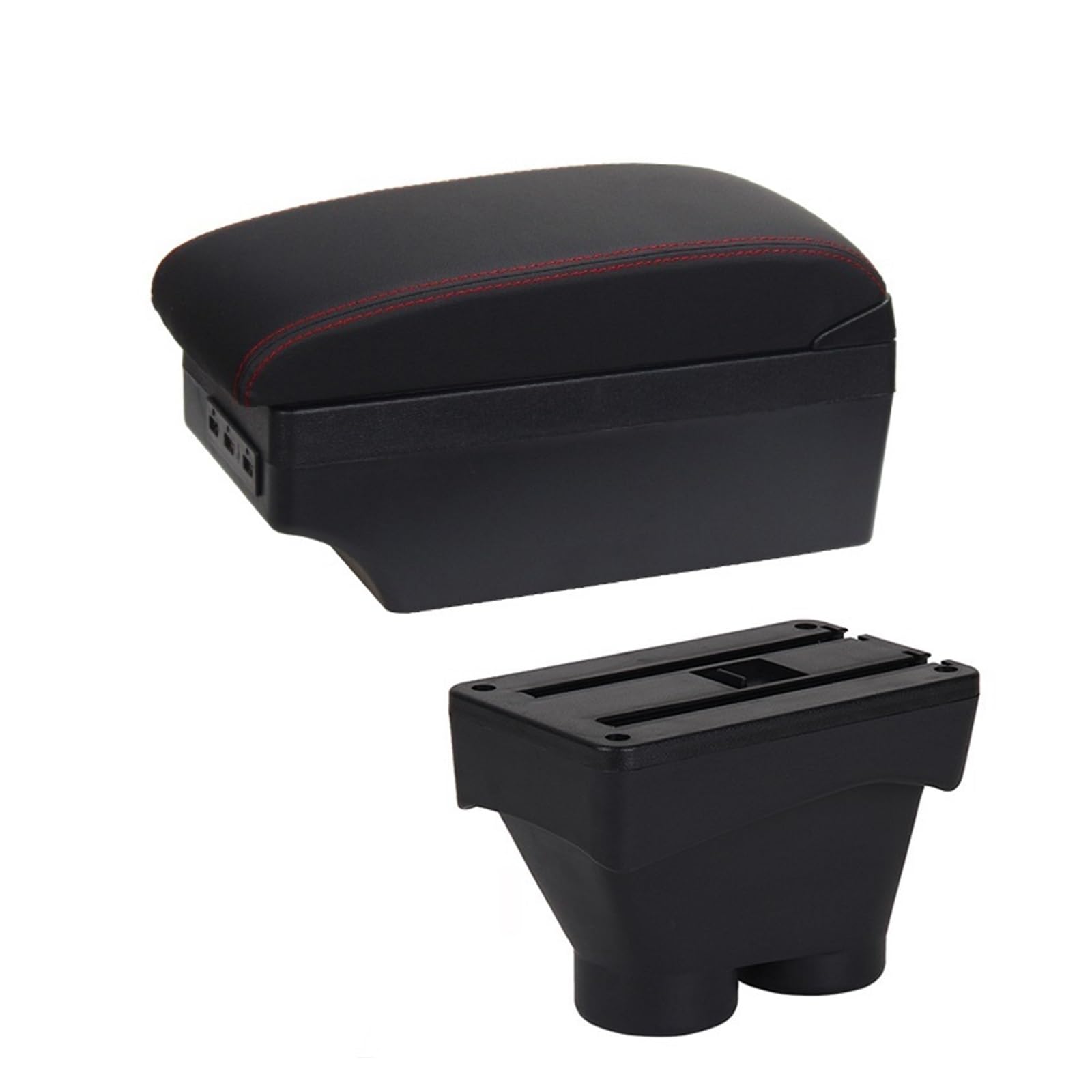 DUEYUU Auto-Armlehnenbox Armlehnenbox Zubehör Nachrüstteile Innendetails Doppelschicht Groß für Platz Aschenbecher 2012-2021 USB-Schnittstelle Für Peugeot 208(A1 Black red 7USB) von DUEYUU