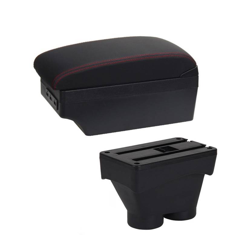 DUEYUU Auto-Armlehnenbox Armlehnenbox Zubehör Nachrüstteile Innendetails Doppelschicht Groß für Platz Aschenbecher 2012-2021 USB-Schnittstelle Für Peugeot 208(A1 Black red 7USB) von DUEYUU