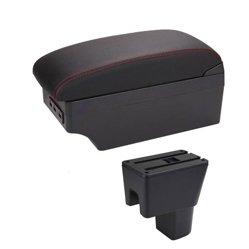 DUEYUU Auto-Armlehnenbox Auto Armlehne Box für Suzuki Celerio Arm Rest In Auto Center Storage Box für Celerio PU Leder Led SUB Zubehör(E1 Red Line) von DUEYUU