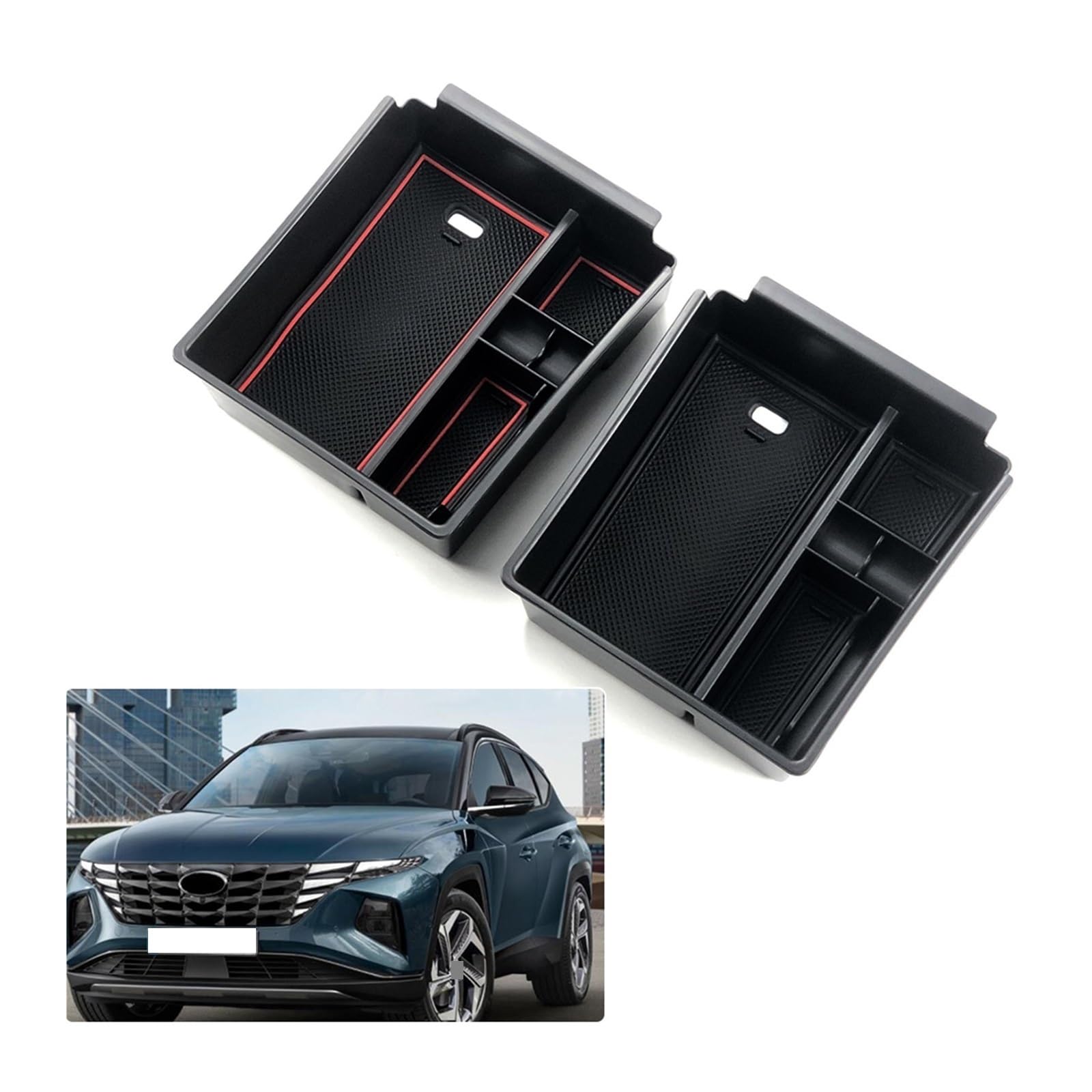 DUEYUU Auto-Armlehnenbox Auto Armlehne Center Storage Box Container Handschuh Organizer Fall Für Hyundai für Tucson NX4 2022 Begrenzte und für Tucson Hybrid(with Red Mat) von DUEYUU