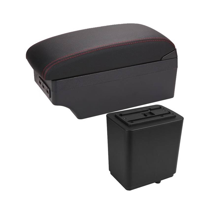 DUEYUU Auto-Armlehnenbox Auto Armlehne Lagerung Box Auto zubehör Innen Details Für Citroen Berlingo Armlehne Nachrüst Teile Für Peugeot für Partner Tepee(A1 Black red 7USB) von DUEYUU