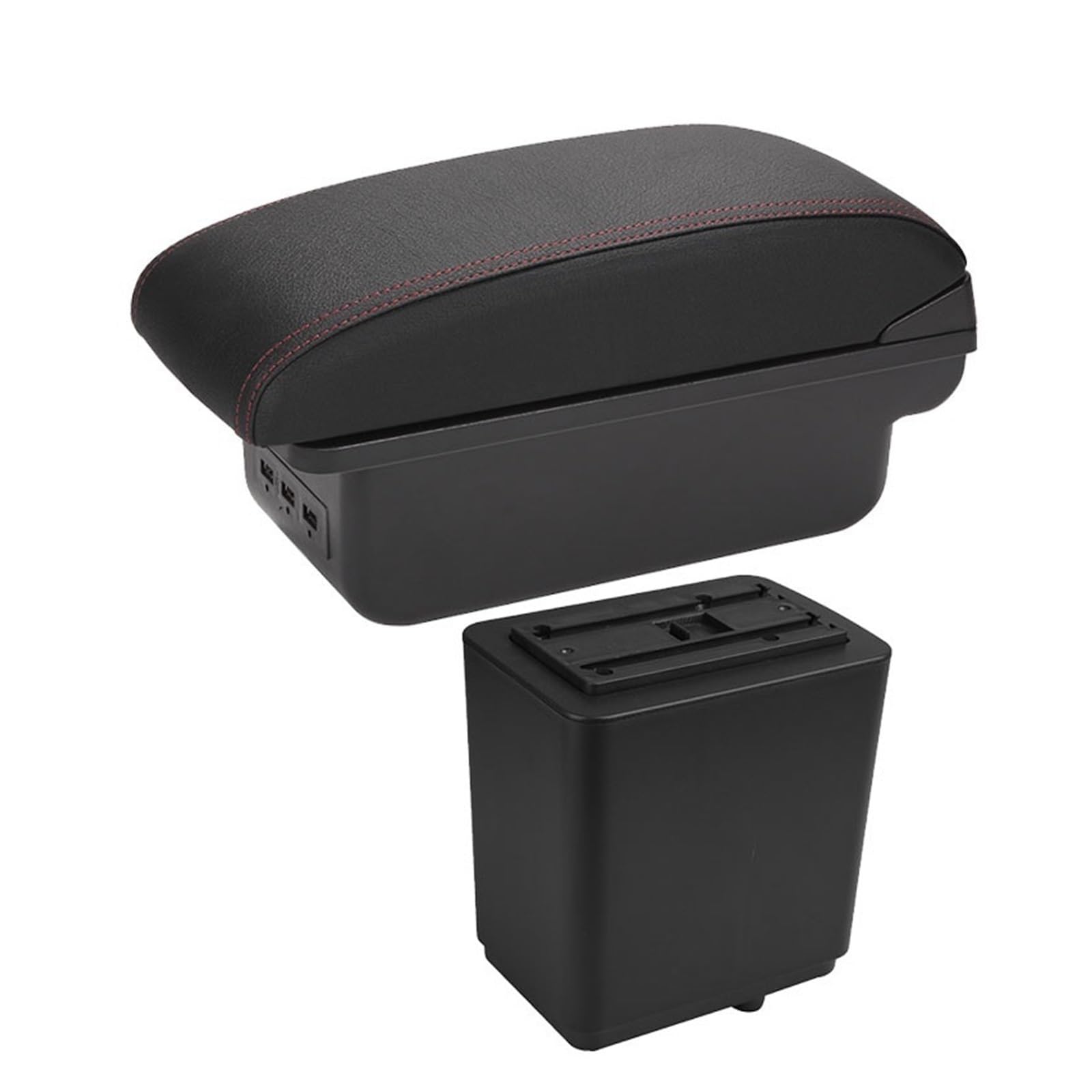 DUEYUU Auto-Armlehnenbox Auto Armlehne Lagerung Box Auto zubehör Innen Details Für Citroen Berlingo Armlehne Nachrüst Teile Für Peugeot für Partner Tepee(B1 Black red 3USB) von DUEYUU