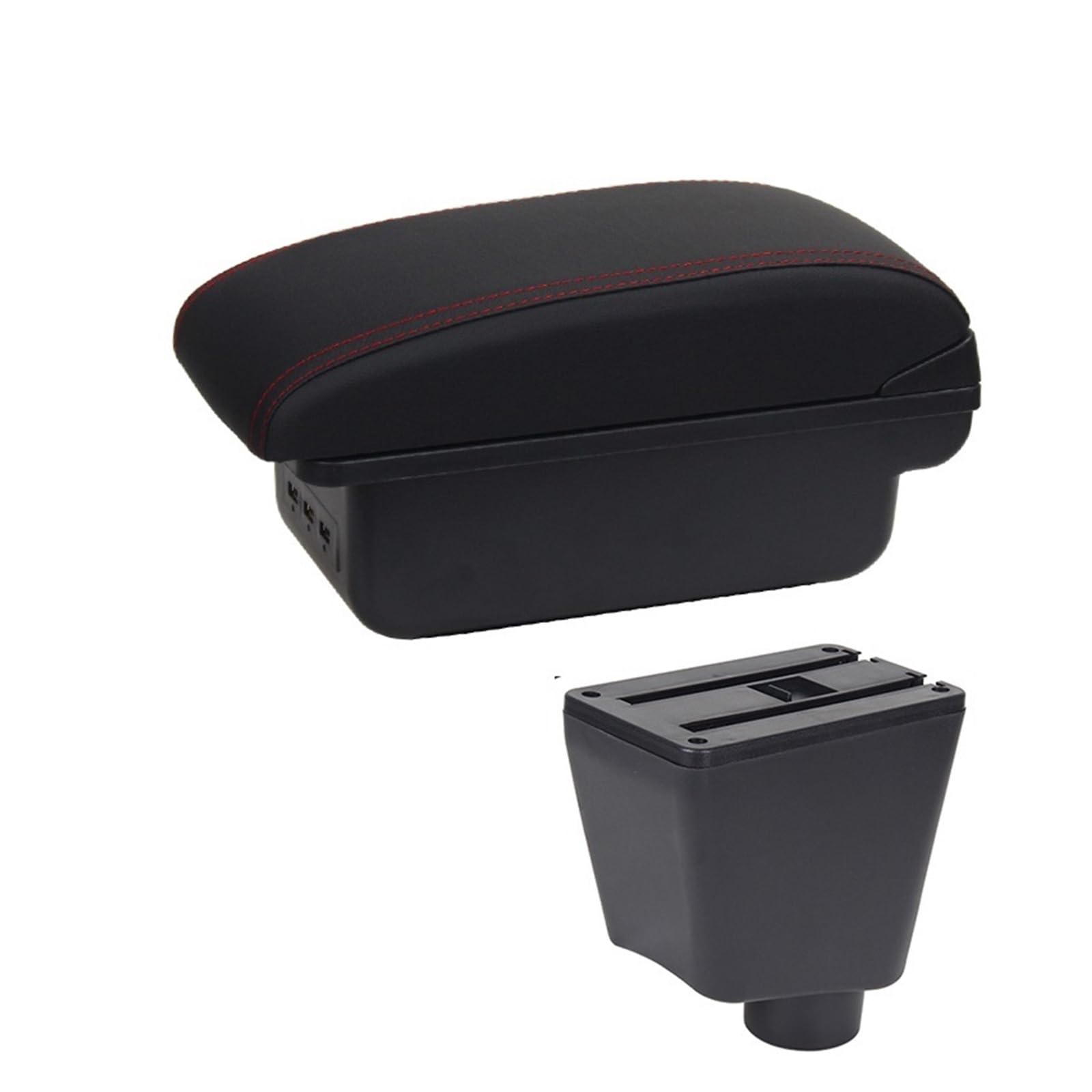 DUEYUU Auto-Armlehnenbox Auto-Armlehnenbox, Zubehör, Aufbewahrung, Nachrüstteile, Dual Layer USB-Ladefunktion, für Renault für Clio 4 für Renault für Captur für Clio 3 III IV(B1 Black red 3USB) von DUEYUU