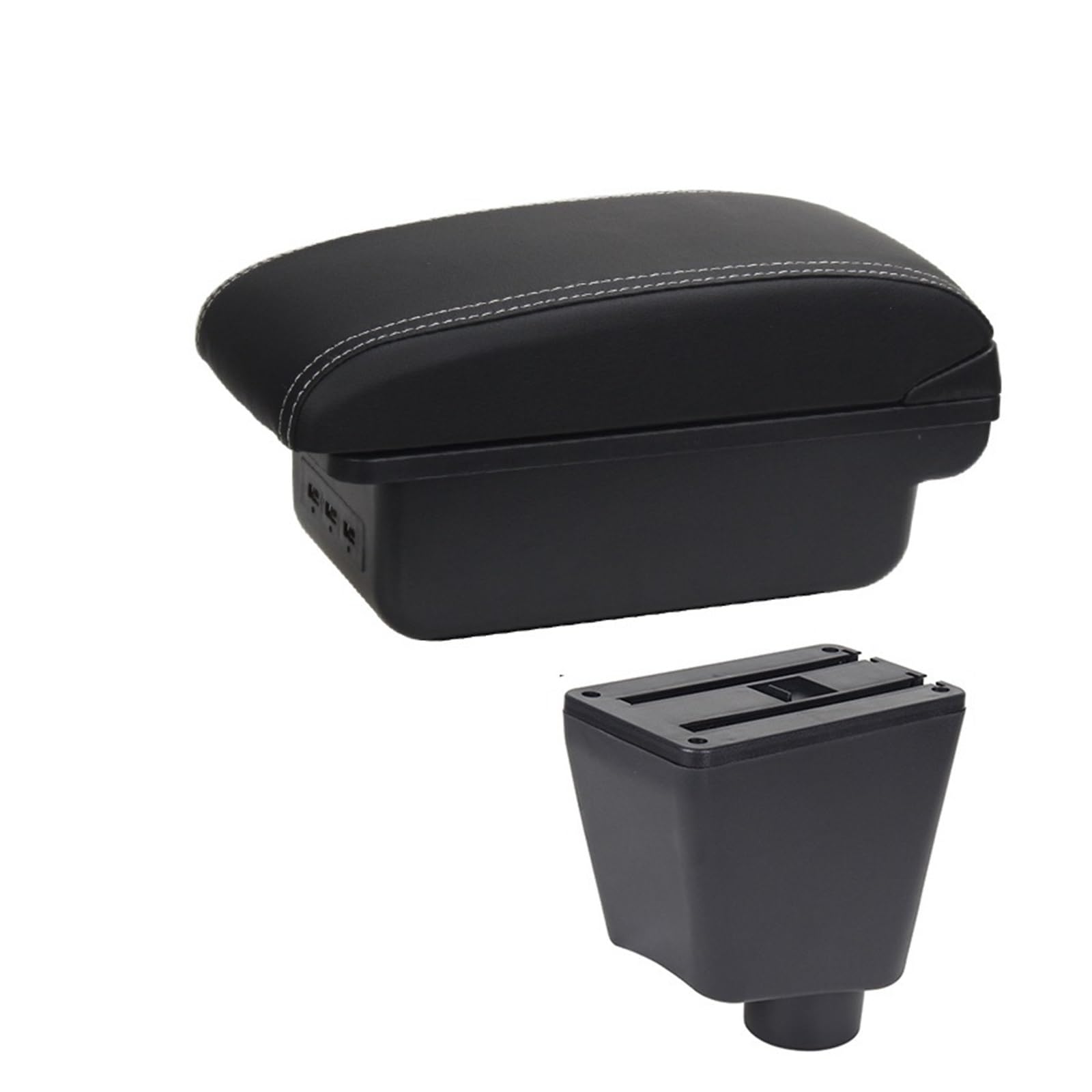 DUEYUU Auto-Armlehnenbox Auto-Armlehnenbox, Zubehör, Aufbewahrung, Nachrüstteile, Dual Layer USB-Ladefunktion, für Renault für Clio 4 für Renault für Captur für Clio 3 III IV(B3 Black White 3USB) von DUEYUU