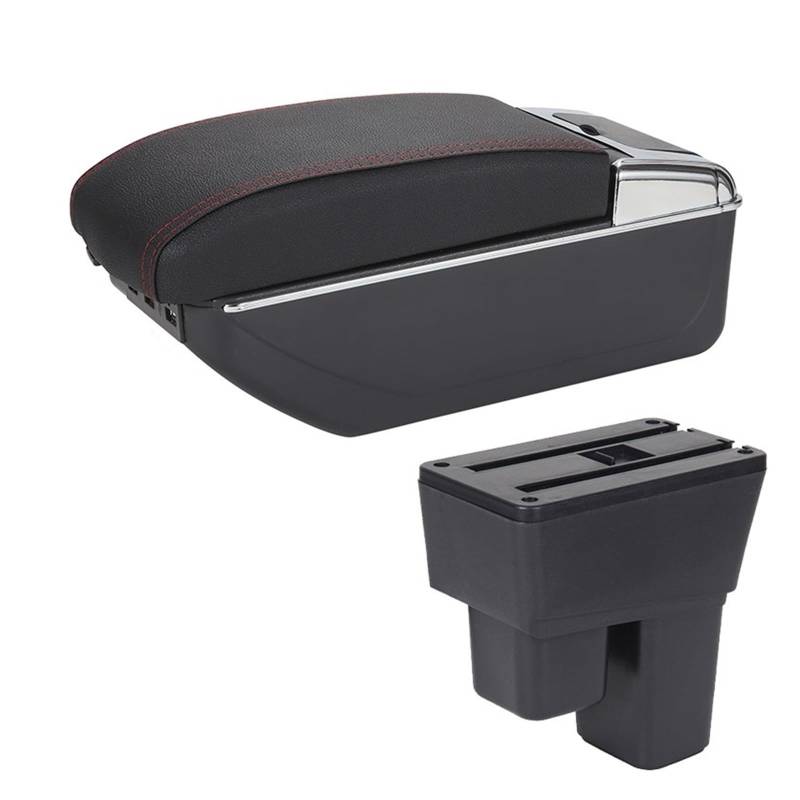 DUEYUU Auto-Armlehnenbox Für Honda für Jazz Armlehne, für Honda für Fit für Jazz 2 Auto Armlehne Box 2008-2013 Arm Aufbewahrungsbox Autozubehör(B1 Black red 7USB) von DUEYUU