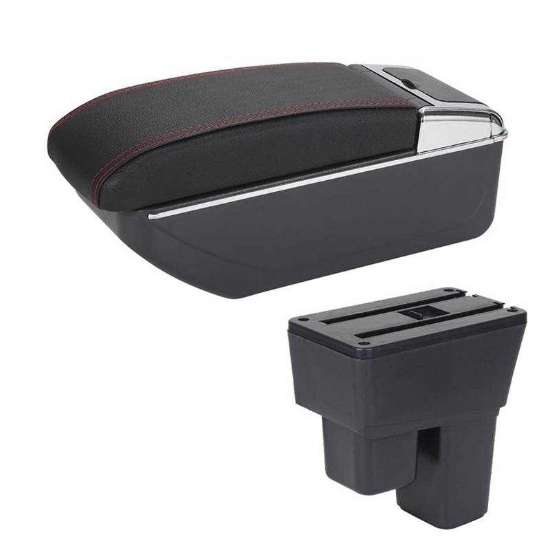 DUEYUU Auto-Armlehnenbox Für Honda für Jazz Armlehne, für Honda für Fit für Jazz 2 Auto Armlehne Box 2008-2013 Arm Aufbewahrungsbox Autozubehör(D1 Black red No USB) von DUEYUU