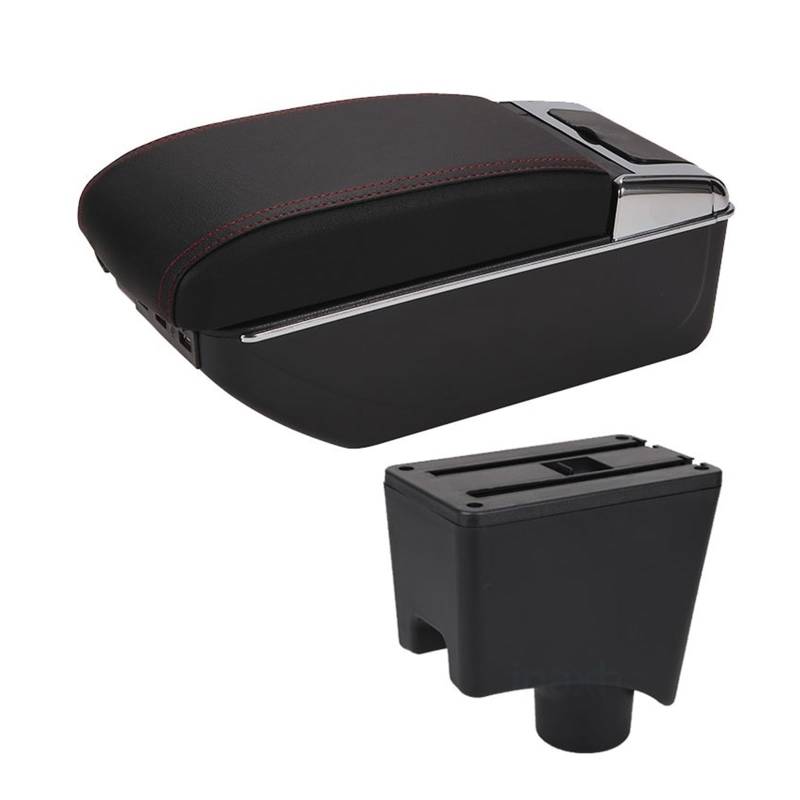 DUEYUU Auto-Armlehnenbox Für Renault Sandero Armlehne, für Dacia Sandero, für Nissan Almera G-15 – Auto-Armlehnenbox, für Lada LARGUS, Aufbewahrungsbox, Autozubehör(A1 Black red 7USB) von DUEYUU