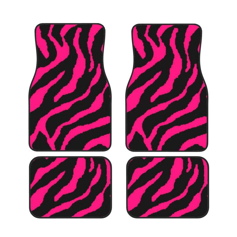 Zebra Tiger Leopard Pink Print Auto Fußmatten Set von 4 Stück Allwetter Automotive Front & Rear Foot Carpets Heavy Duty Schutz Automatte von DUORHEV