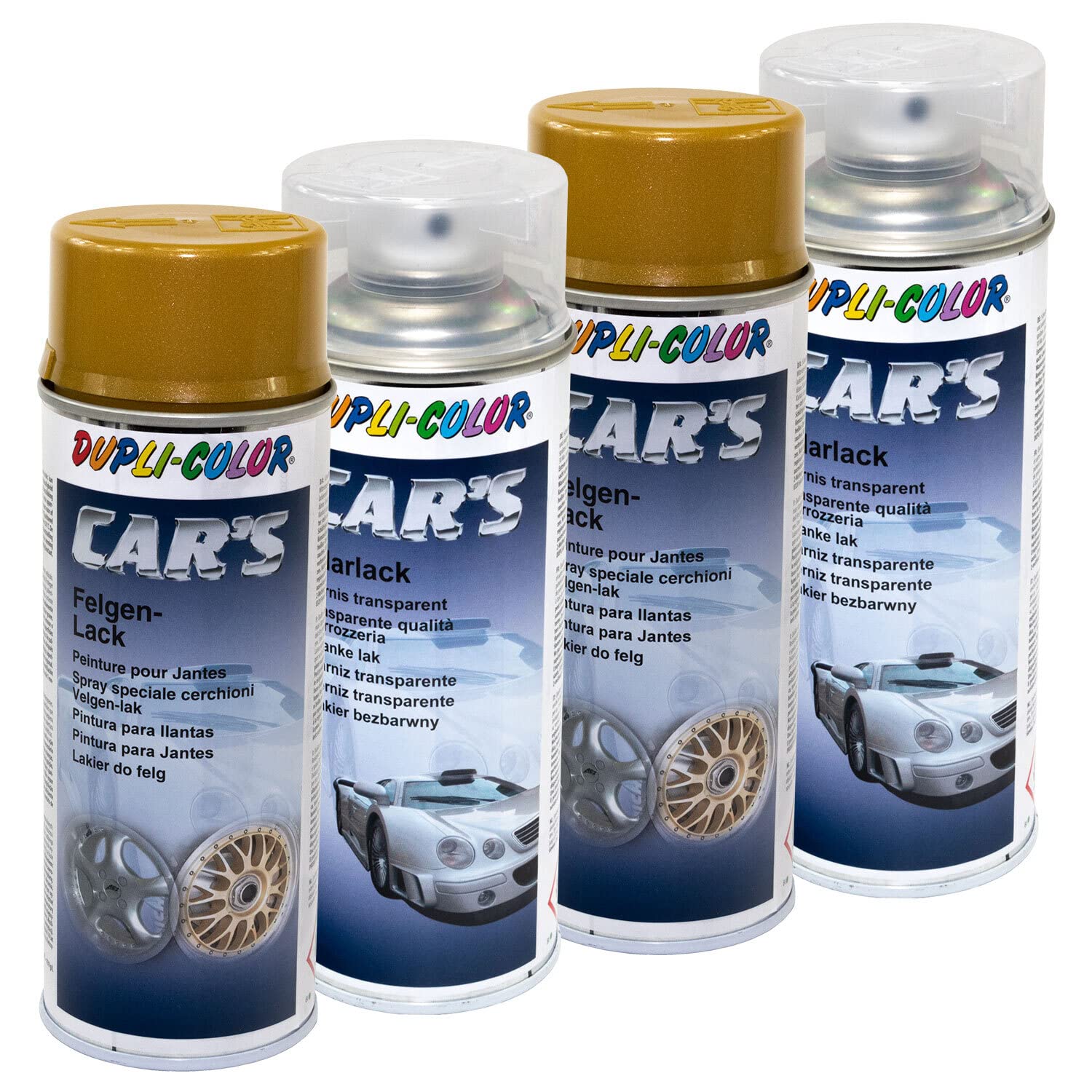 Felgenlack Lack Spray Car's Dupli Color 385902 Gold 2 X 400 ml + Klarlack 385858 2 X 400 ml von DUPLI_bundle