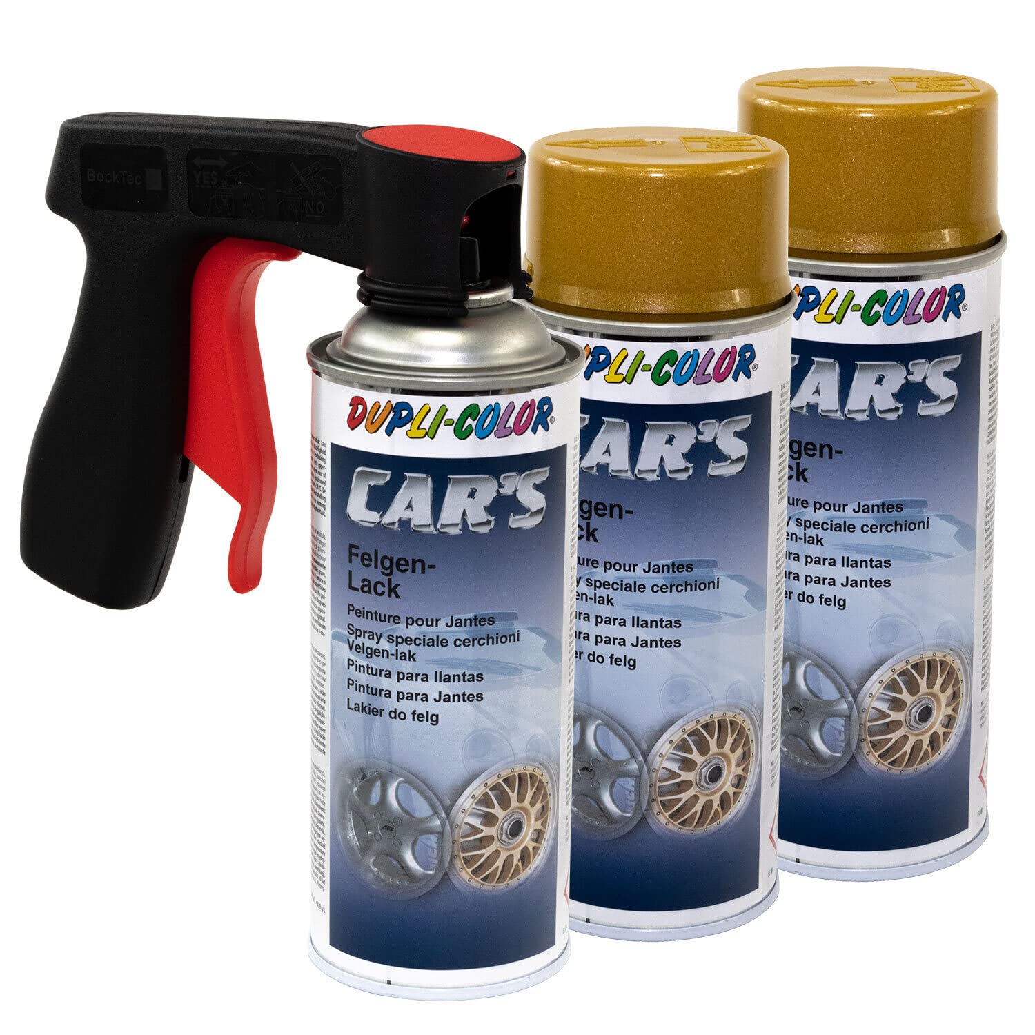 Felgenlack Lack Spray Car's Dupli Color 385902 Gold 3 X 400 ml mit Pistolengriff von DUPLI_bundle