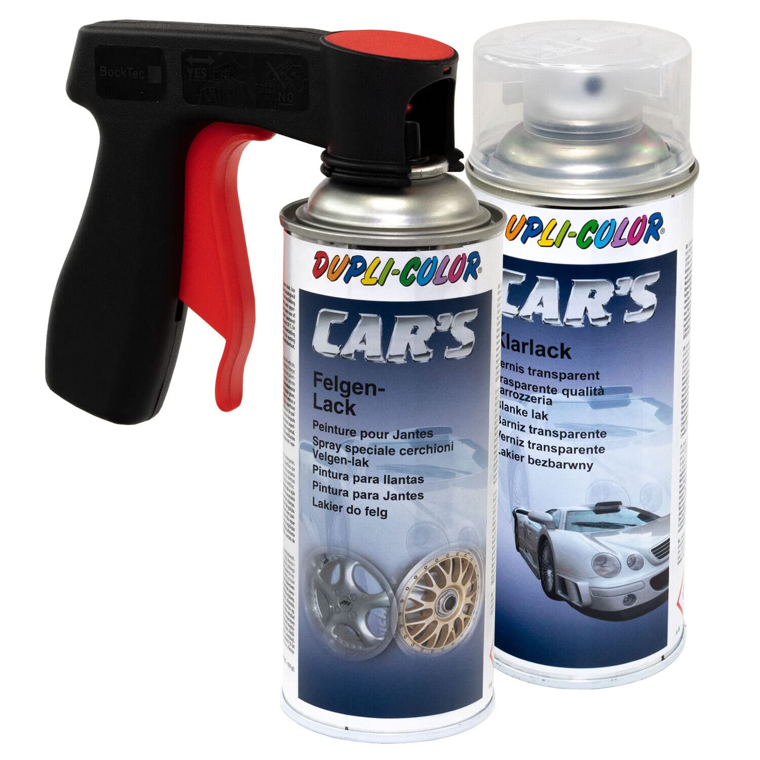 Felgenlack Lack Spray Car's Dupli Color 385902 Gold 400 ml + Klarlack 385858 400 ml mit Pistolengriff von DUPLI_bundle