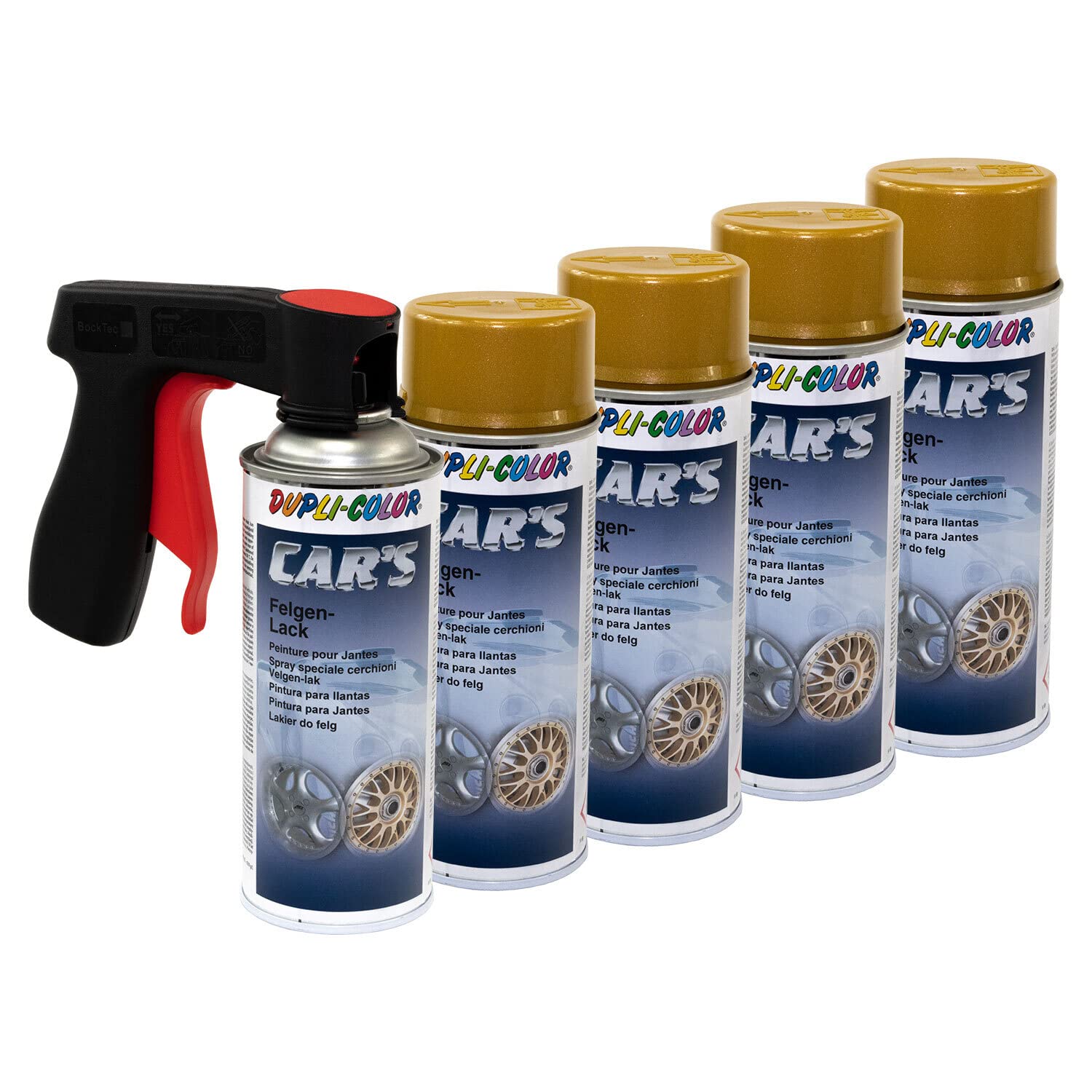 Felgenlack Lack Spray Car's Dupli Color 385902 Gold 5 X 400 ml mit Pistolengriff von DUPLI_bundle