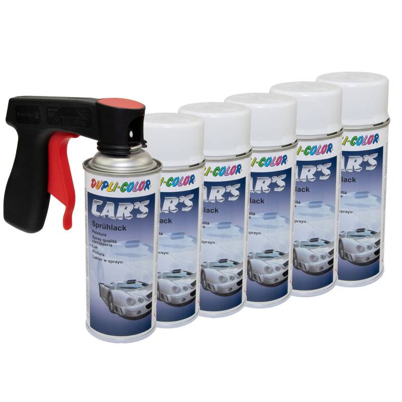 Lackspray Spraydose Sprühlack Cars Dupli Color 652233 weiss seidenmatt 6 X 400 ml mit Pistolengriff von DUPLI_bundle