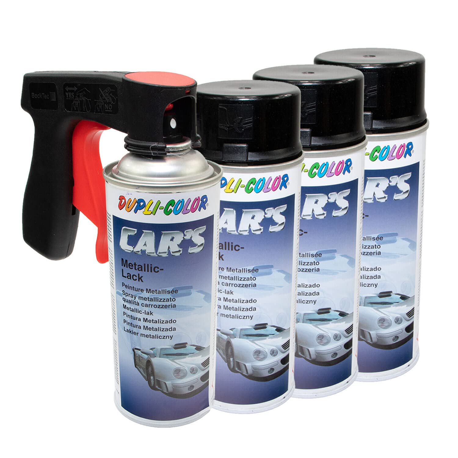 Lackspray Spraydose Sprühlack Cars Dupli Color 706875 schwarz metallic 4 X 400 ml mit Pistolengriff von DUPLI_bundle