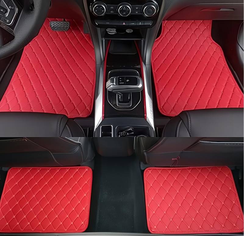 Fussmatten Auto für Bentley Continental GT 2004-2012 LHD, Leder Allwetter Wasserfest Antirutsch FußMatten Schutz Bodenmatte Teppiche, Auto Matten-Set Innenzubehör,A Red von DURAGS