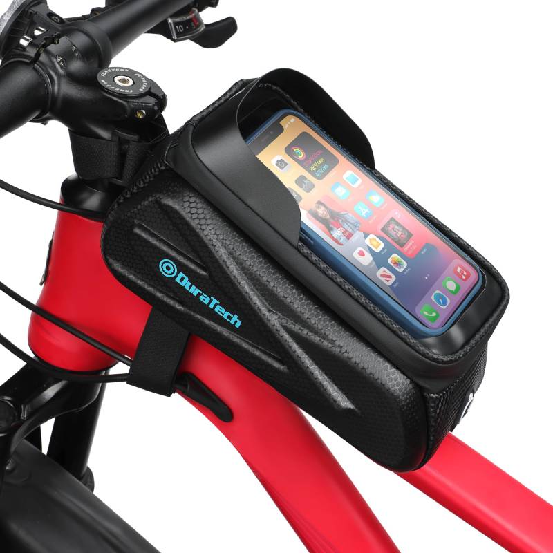 DURATECH Fahrrad Rahmentasche Wasserdicht, Fahrradtasche Lenkertasche Oberrohrtasche Handyhalterung Handytasche für Smartphone bis zu 7,2 Zoll, mit Regenhaube TPU Touchscreen von DURATECH