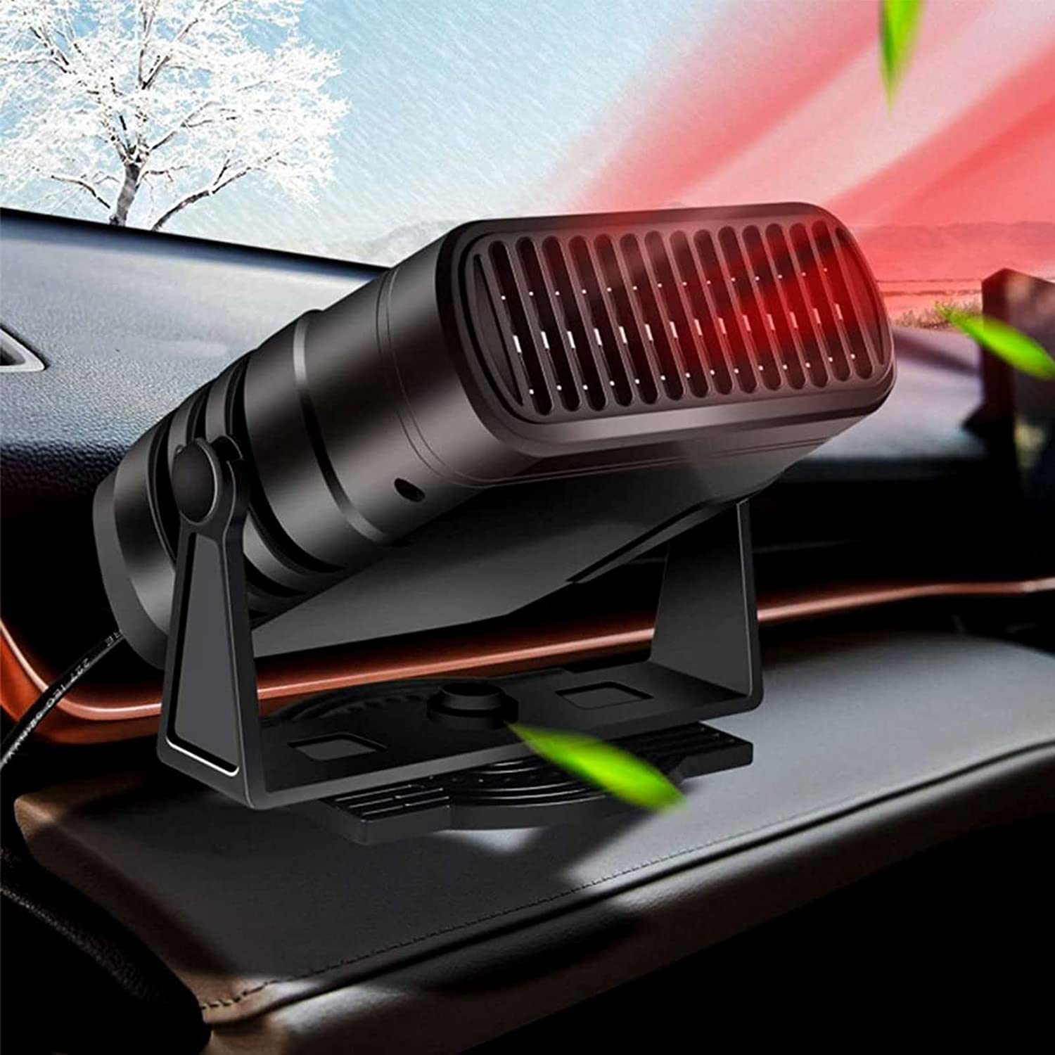 DVONE 4-in-1 Auto Heizlüfter 12V, Tragbar Schnell Erhitzen 90° bis 360° Verstellbar Windschutzscheiben Defroster Demister mit Luftreiniger und Kühlventilator zum Die Meisten Autos von DVONE