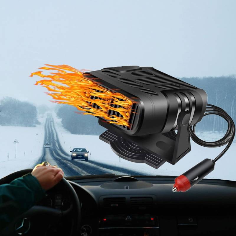 DVONE 4-in-1 Auto Heizlüfter 12V, Tragbar Schnell Erhitzen 90° bis 360° Verstellbar Windschutzscheiben Defroster Demister mit Luftreiniger und Kühlventilator zum Die Meisten Autos von DVONE