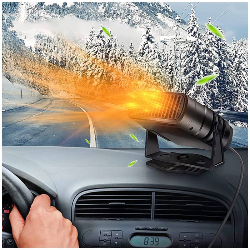 DVONE 4-in-1 Auto Heizlüfter 12V, Tragbar Schnell Erhitzen 90° bis 360° Verstellbar Windschutzscheiben Defroster Demister mit Luftreiniger und Kühlventilator zum Die Meisten Autos von DVONE