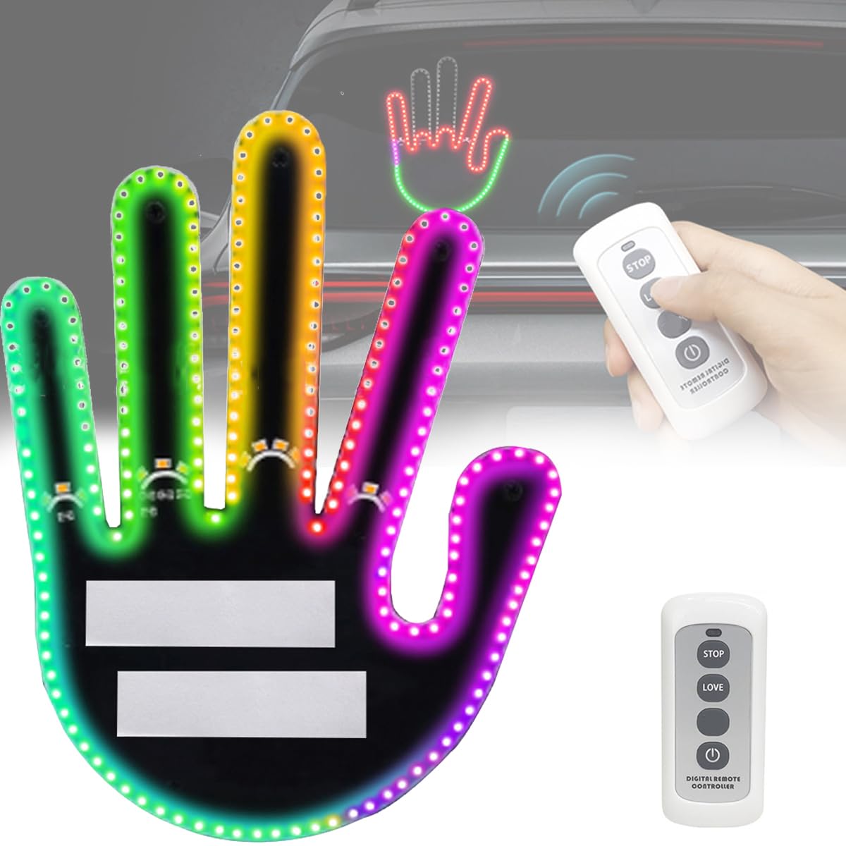 LED Autofenster-Fingerlicht für Auto, 7 Farben RGB Autofenster-Fingerlicht 10 Lichtmodi mit Fernbedienung für SUV, Männer, Frauen, LKW, Auto von DVONE