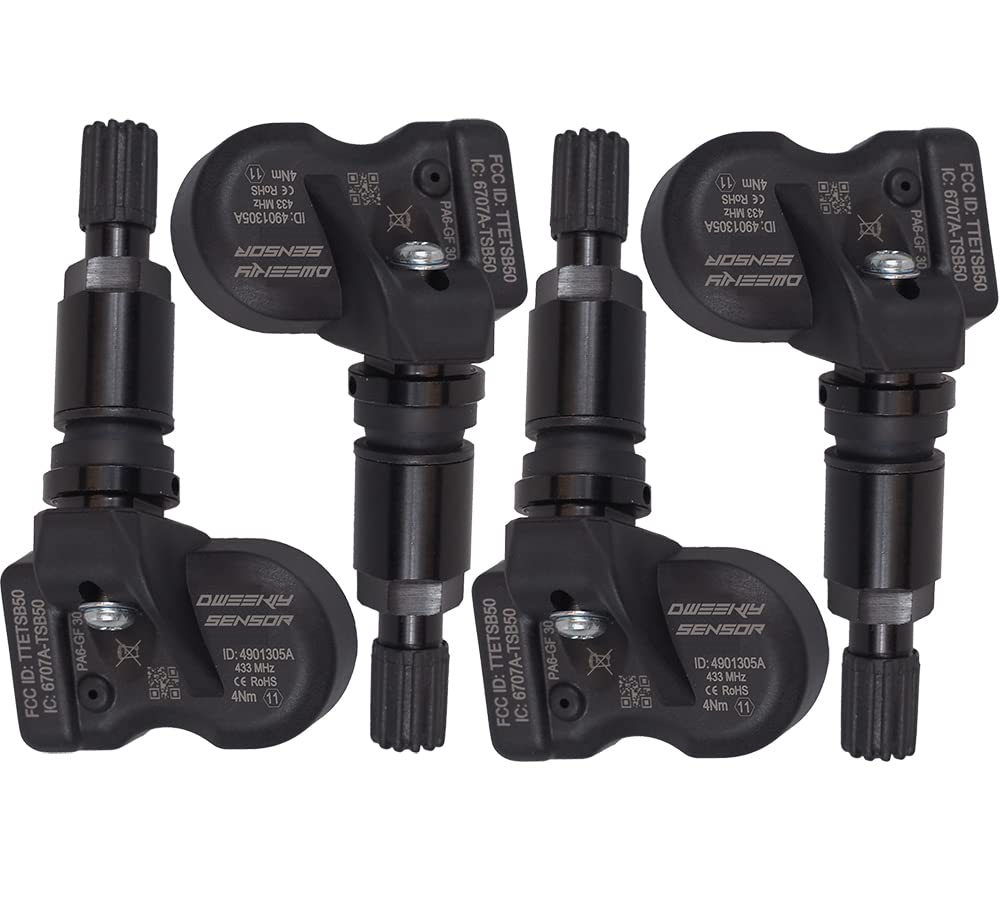 DWEEKIY 4 x RDKS/TPMS Sensoren – Reifendruckkontrollsystem passen für BMW 2 Serie Active Tourer - Typ [F45] - Zeitraum 01/2014 bis 03/2022 - Ein Satz bestehend aus 4 Sensoren mit Metallventil schwarz von DWEEKIY