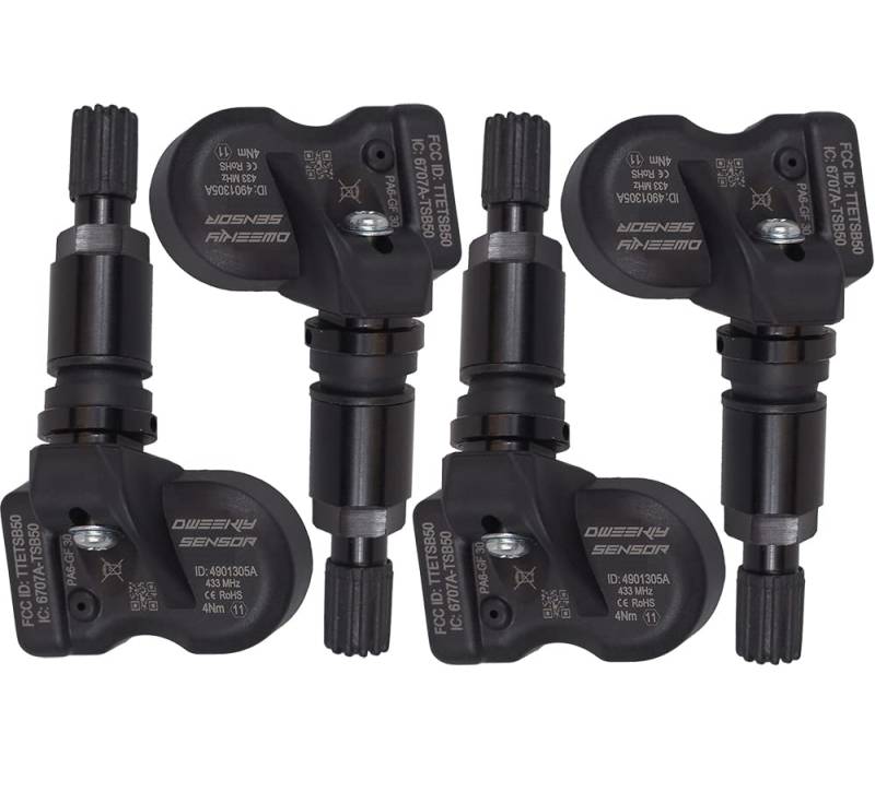 DWEEKIY 4 x RDKS/TPMS Sensoren – Reifendruckkontrollsystem passen für Ford Kuga (II) - Typ [C520/DM2] - Zeitraum 03/2014 bis 06/2020 - Ein Satz bestehend aus 4 Sensoren mit Metallventil schwarz von DWEEKIY