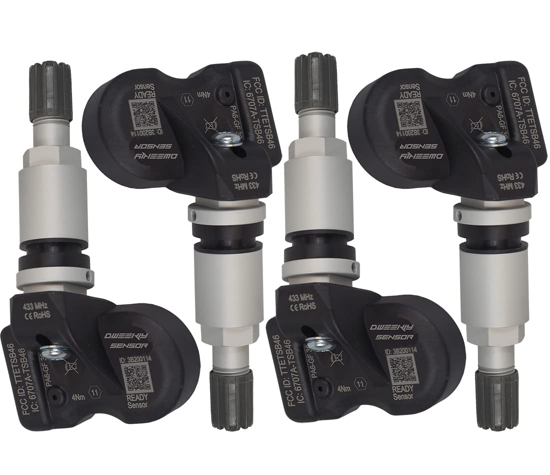 4 x RDKS/TPMS Sensoren – Reifendruckkontrollsystem passen für Mercedes Benz B-Klasse - Typ [W242 / W245 / W246] - Zeitraum 11/2011 bis 05/2019 - Satz bestehend aus 4 Sensoren mit Metallventil silber von DWEEKIY