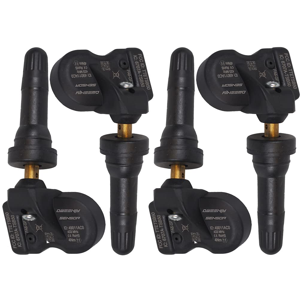 DWEEKIY 4 x RDKS/TPMS Sensoren – Reifendruckkontrollsystem passen für Ford Kuga (II) - Typ [C520/DM2] - Zeitraum 03/2014 bis 06/2020 - Ein Satz bestehend aus 4 Sensoren mit Gummiventil schwarz von DWEEKIY