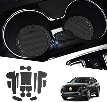 Gummimatten Türschlitzmatte für Hyundai Tucson NX4 2021-2023 2024 (Automatic Electronic) Black, Antirutschmatten Mittelkonsolen Rutschmatten TürnahtMatte Getränkehalter Matte. von DWGVRBC