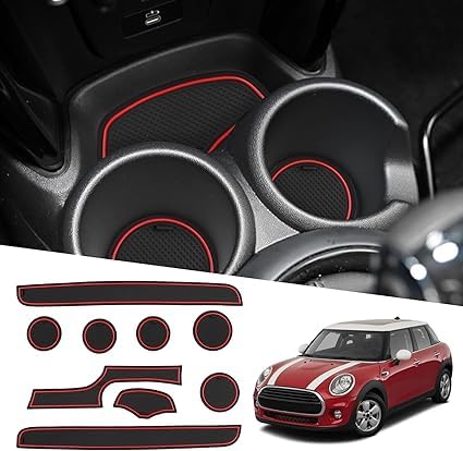 Gummimatten Türschlitzmatte für Mini Cooper F56(3-Door) 2015-2023 (red), Antirutschmatten Mittelkonsolen Rutschmatten TürnahtMatte Getränkehalter Matte. von DWGVRBC