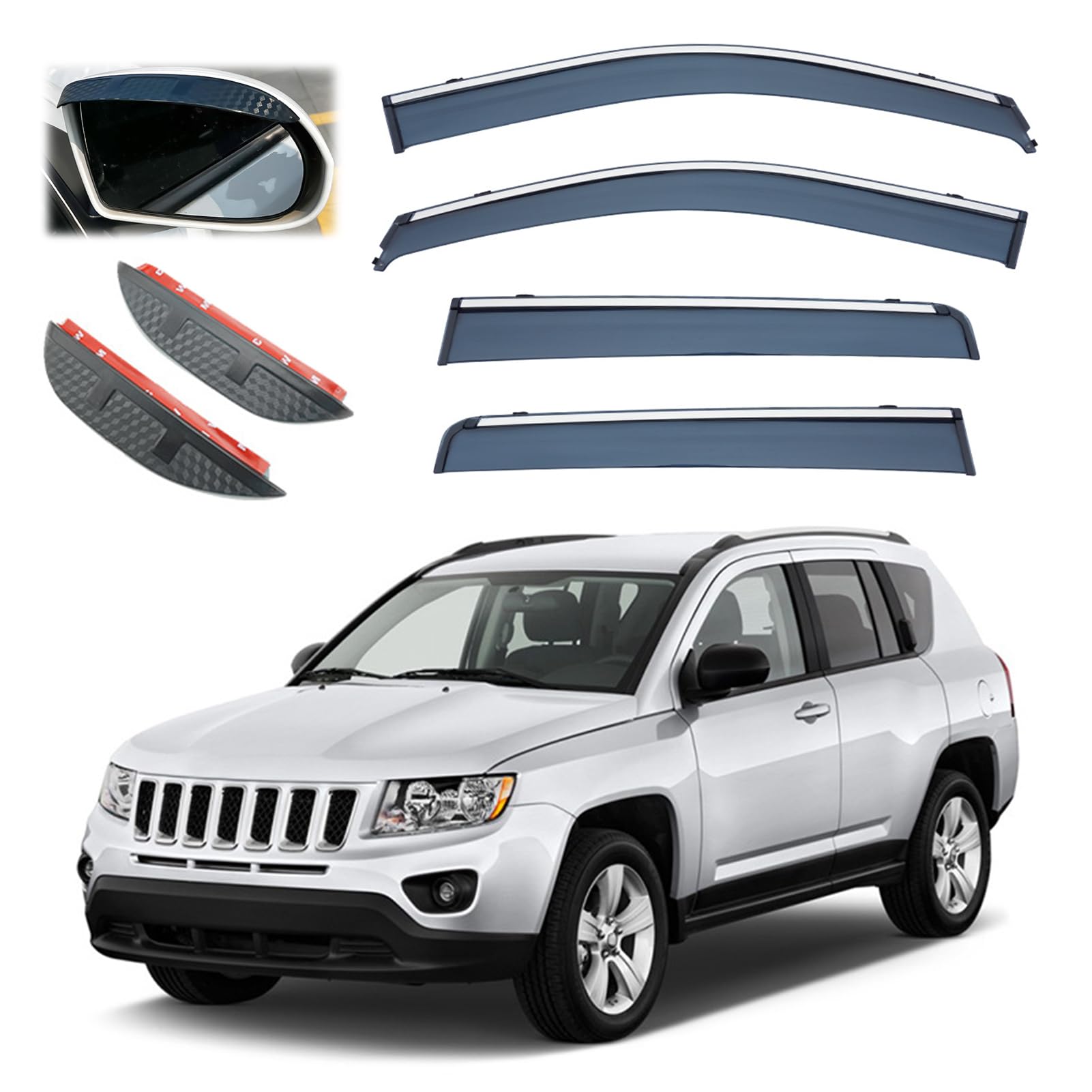 Windabweiser für Jeep Compass 2007-2017, Windabweiser Regenabweiser, Auto Seitenfenster Visier Abweiser. von DWGVRBC