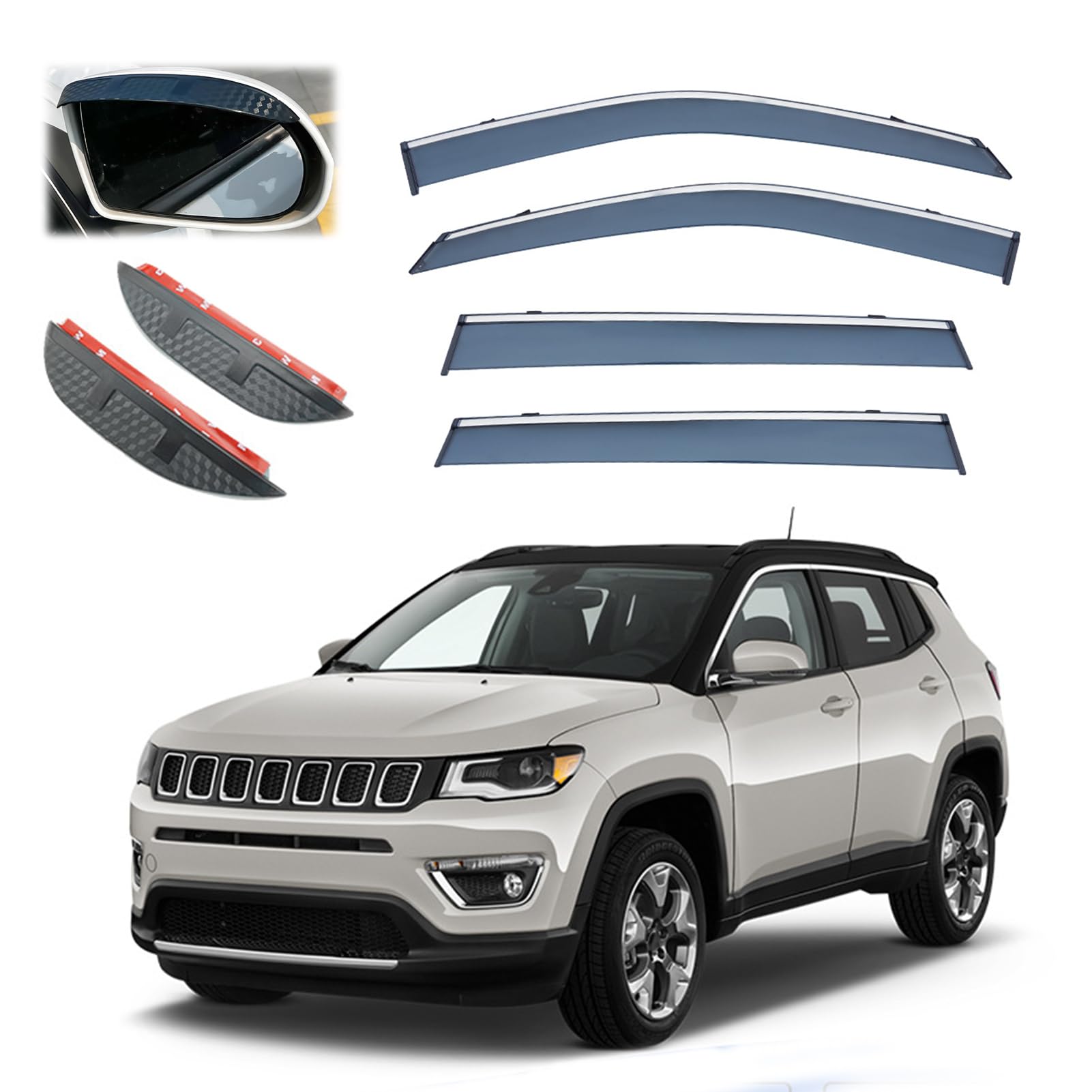 Windabweiser für Jeep Compass 2007-2017, Windabweiser Regenabweiser, Auto Seitenfenster Visier Abweiser. von DWGVRBC