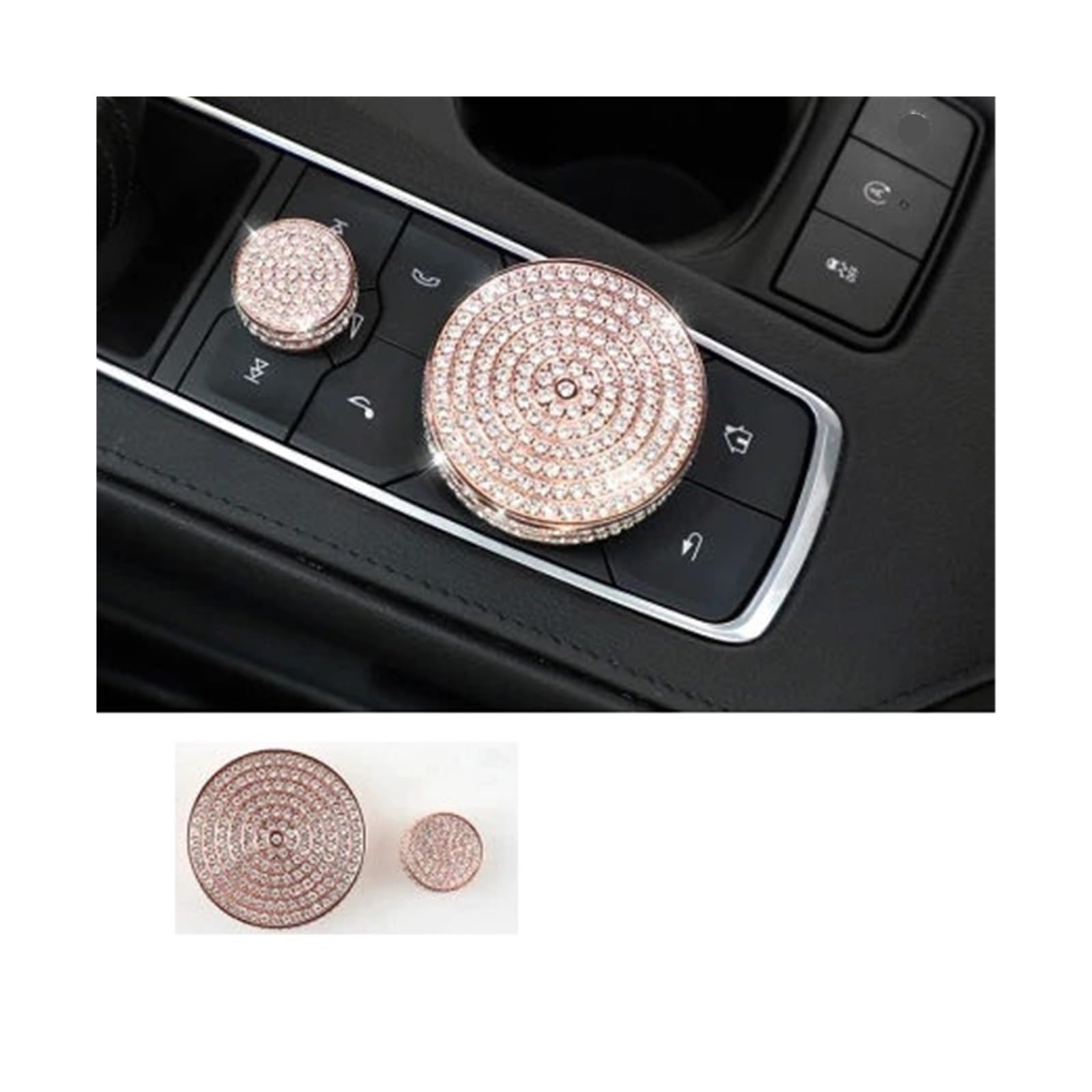 DWPTS Auto-Innenraum-Diamant-Aufkleber, zentraler Bedienknopf, Lenkrad, Luftauslass, Multimedia-Taste, dekorativ, kompatibel mit Cadillac XT4 CT5 CT4(Rose Gold 2pcs-05) von DWPTS