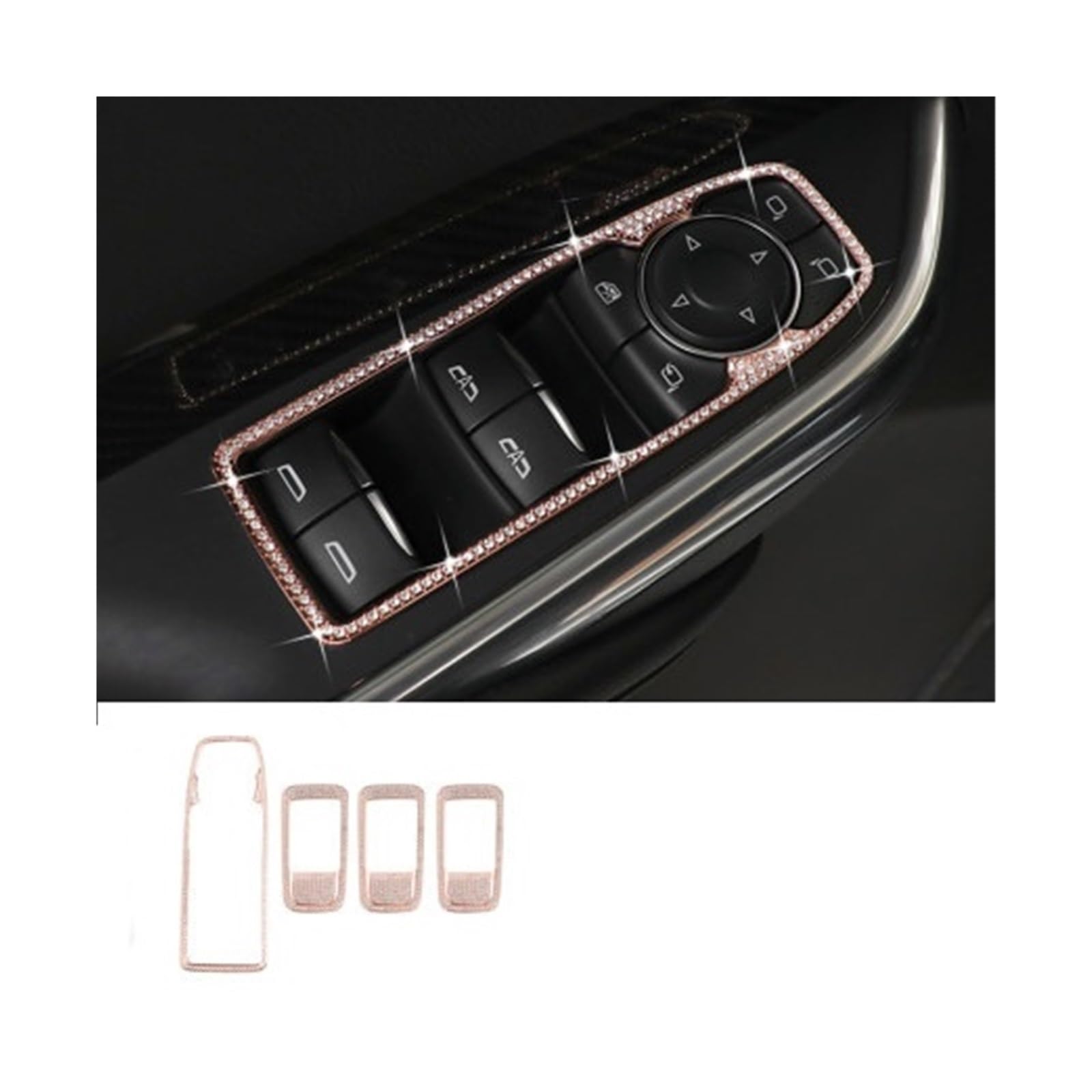 DWPTS Auto-Innenraum-Diamant-Aufkleber, zentraler Bedienknopf, Lenkrad, Luftauslass, Multimedia-Taste, dekorativ, kompatibel mit Cadillac XT4 CT5 CT4(Rose Gold 4pcs-02) von DWPTS